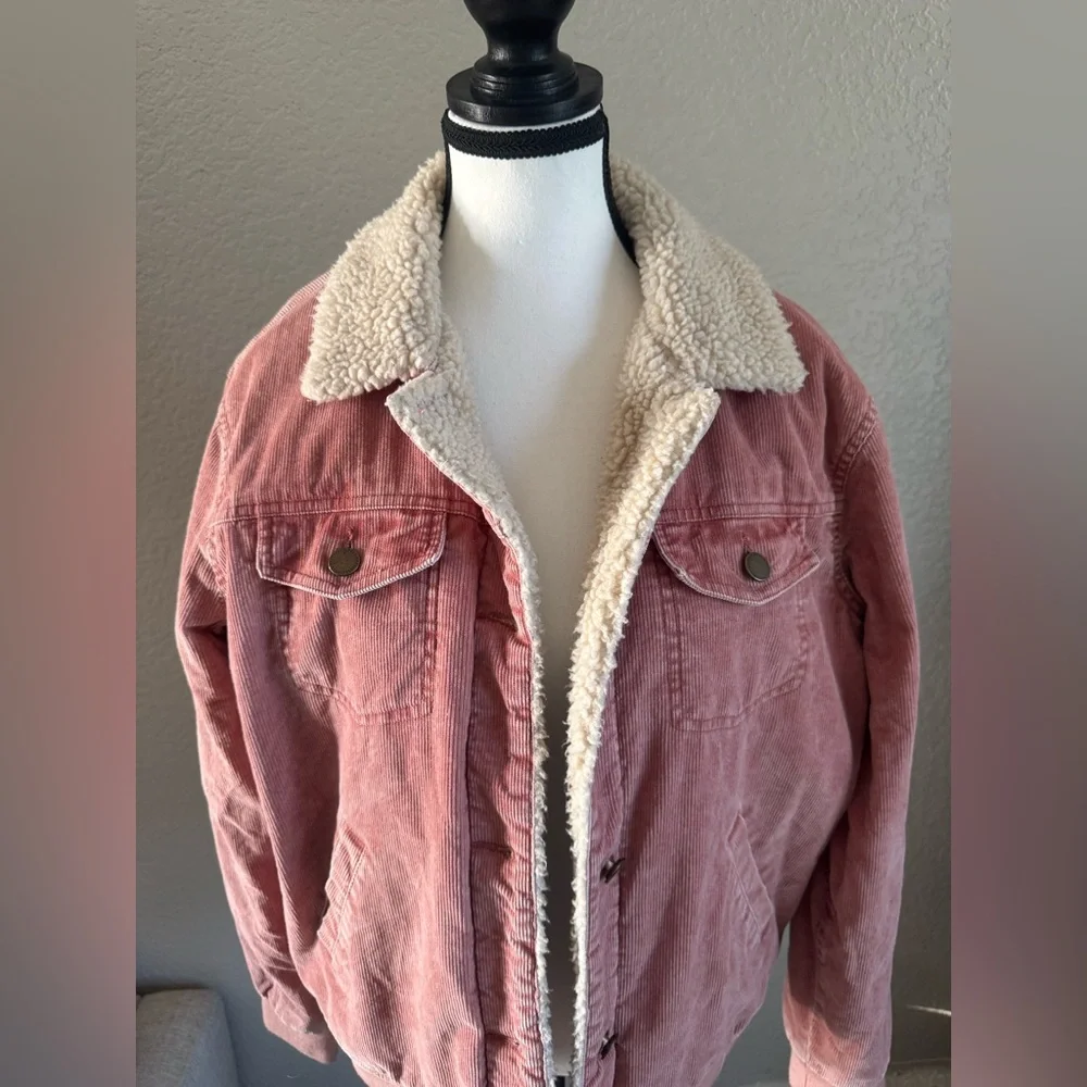 Roxy Pink Corduroy Jacket with Sherpa Lining | Size M - Picture 2 of 8
